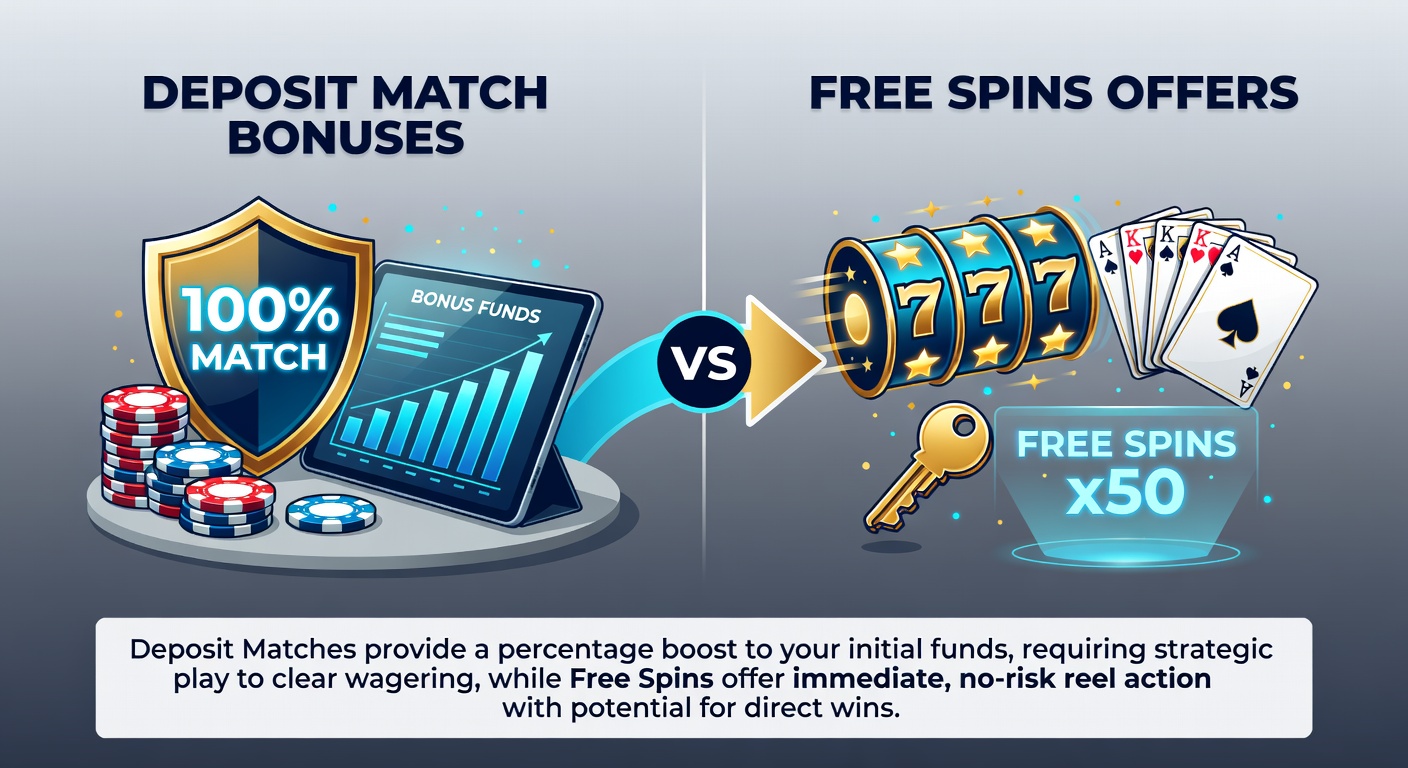 Infographic breaking down wagering requirements for deposit matches versus free spins, with bar charts showing average RTP and player conversion rates in slot games