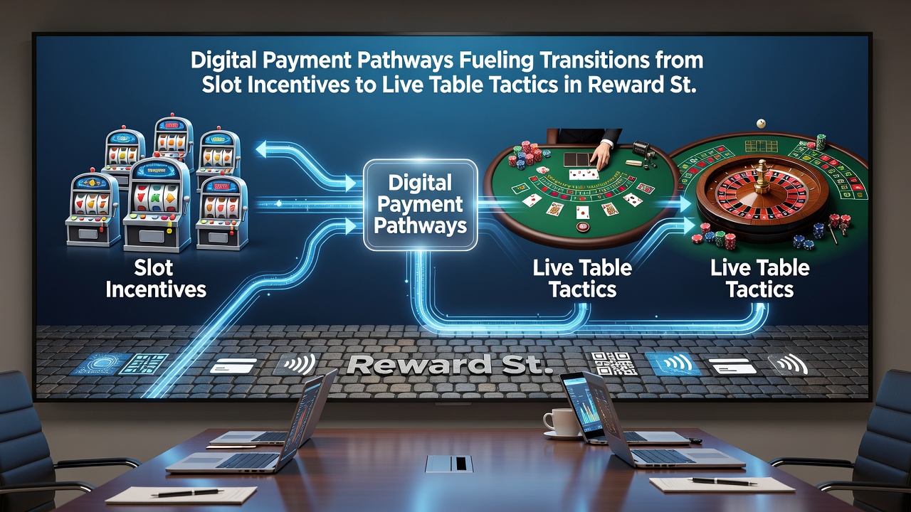 Live dealer tables with digital interfaces displaying reward points earned from slot play
