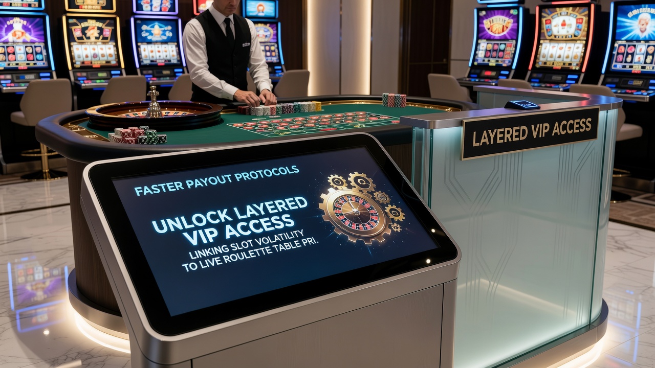 Visual representation of layered VIP tiers connecting slots and roulette in online casinos