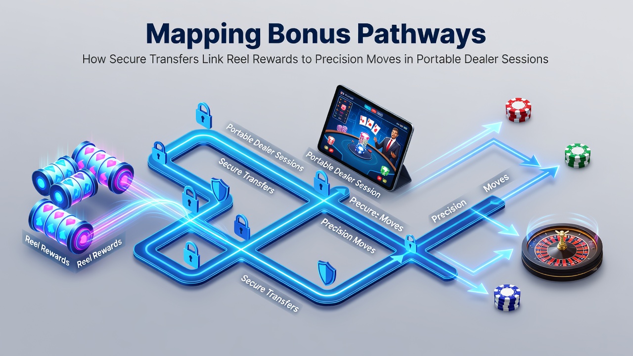 Secure payment pathways connecting slot bonuses to mobile dealer sessions illustrated with digital transfer icons and gaming interfaces