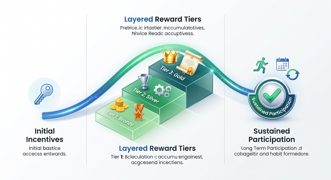Infographic illustrating reward tier progression and game format transitions on mobile devices