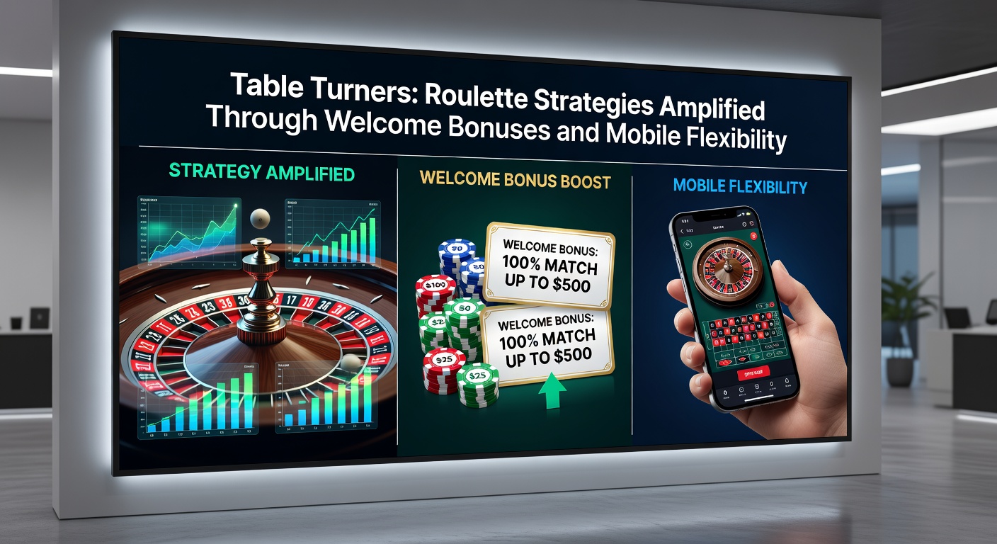 Player using mobile device at roulette table, with welcome bonus notification and strategy chart visible
