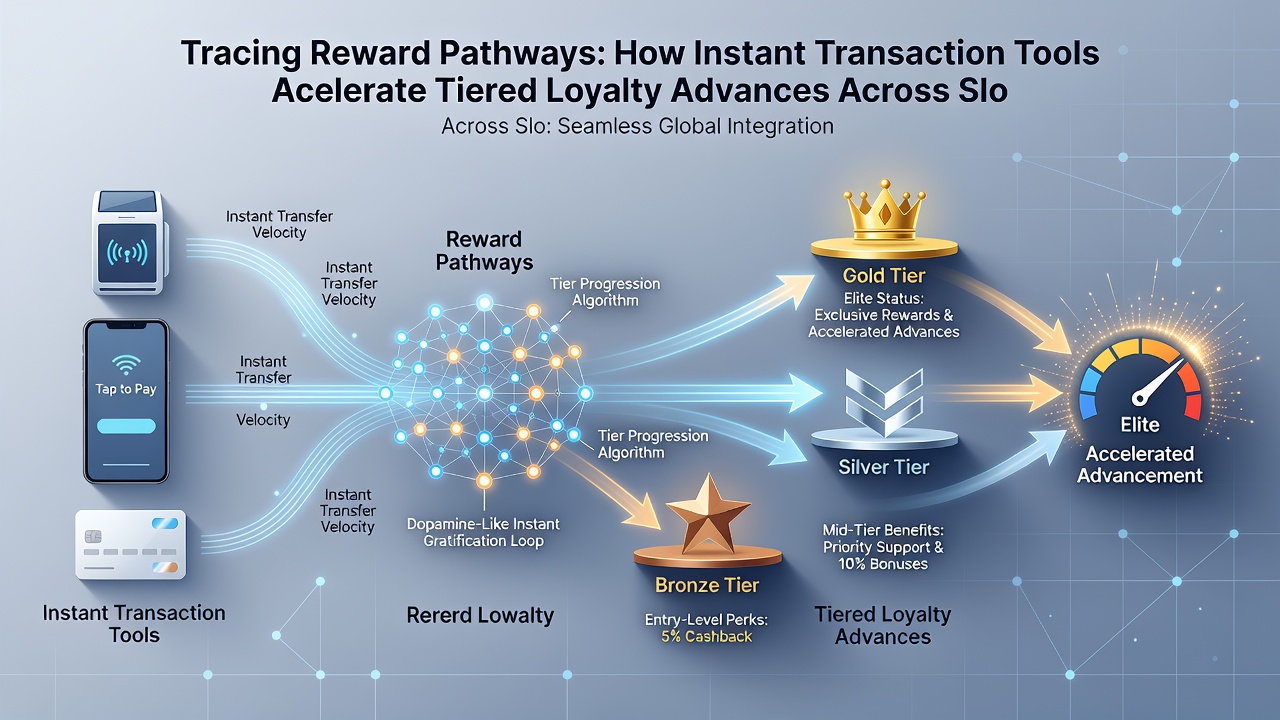 Loyalty tier progression advancing from slot reels to interactive dealer tables via instant payments