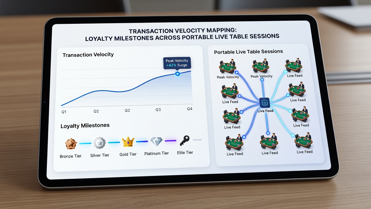 Analytics dashboard displaying velocity metrics and loyalty milestone progress for mobile live table users